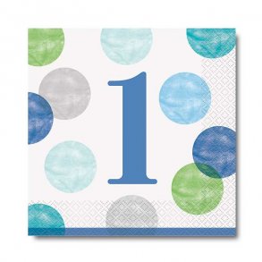 1 rs Fdselsdag Servietter - Bl, 16 stk.