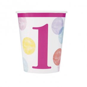 1 rs Fdselsdag Papkrus - Pink, 8 stk.