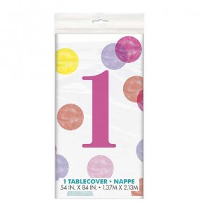 1 rs Fdselsdag Plastikdug, 137 x 213 cm. Pink