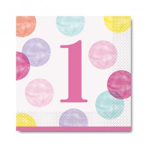 1 rs Fdselsdag Servietter - Pink, 16 stk.