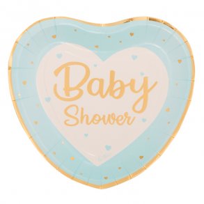 Paptallerkner, Babyshower, Lysebl, Hjerte, 8 stk.