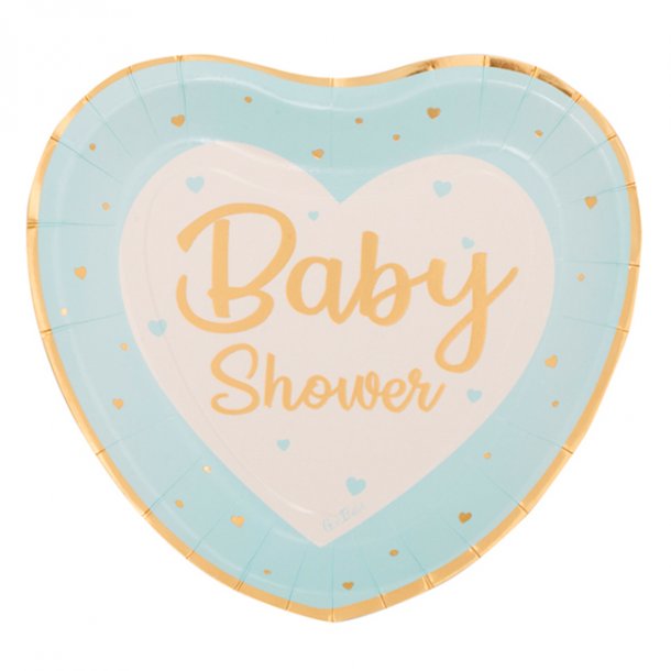 Paptallerkner, Babyshower, Lysebl, Hjerte, 8 stk.