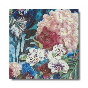 Ihr servietter, Bl eksotisk blomster, frokoststr. 20 stk.