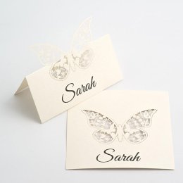 Bordkort, Sommerfugl, filigran, perlemor Creme, 10 stk.