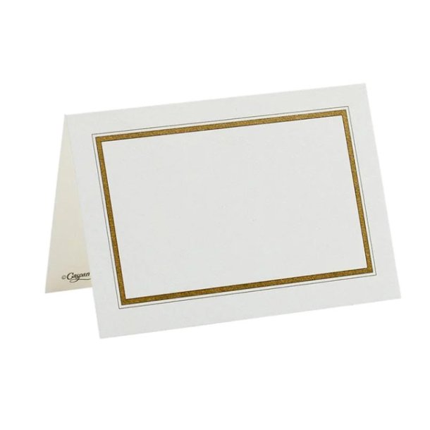 Bordkort fra Caspari, Hvid med guldramme, 10 stk.