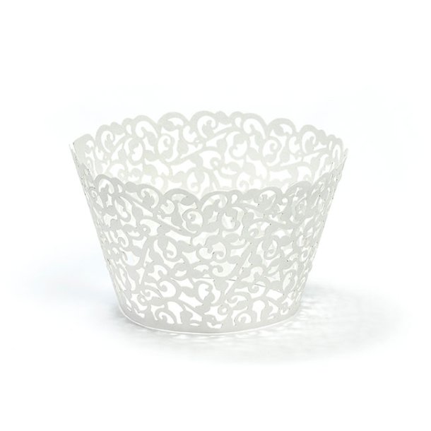 Cupcake wrapper, hvid lasercut, 10 stk.