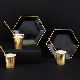 Paptallerkner, Guld/sort, 6 stk. 