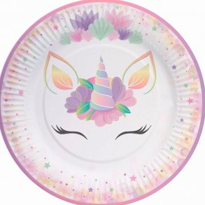 Paptallerkner Enhjrning, 23 cm, 8 stk. 