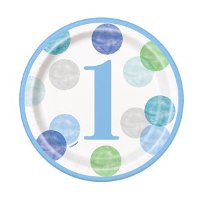 1 rs Fdselsdag Paptallerkner - Bl 8 stk.