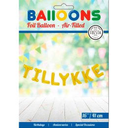 Folieballon-guirlande guld 'Tillykke' 
