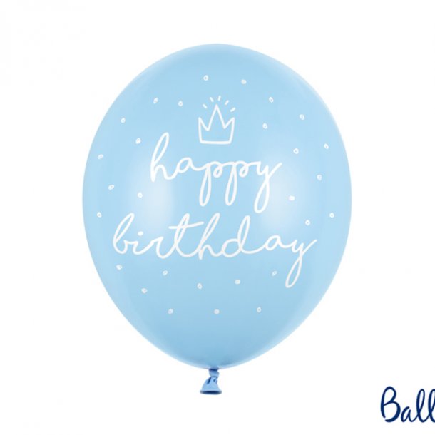 Balloner -  Happy Birthday, lysebl, 8 stk.