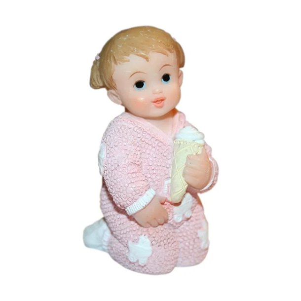 Kagefigur/bordpynt, lille babypige, lyserd, 1 stk.