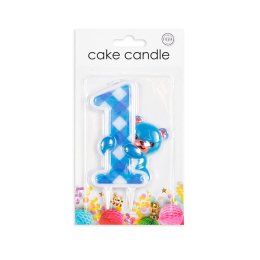 1 rs fdselsdag/barnedb kagelys, bamse, lysebl, 1 stk.