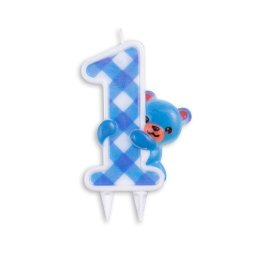 1 rs fdselsdag/barnedb kagelys, bamse, lysebl, 1 stk.