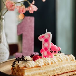 1 rs fdselsdag/barnedb kagelys, bamse, lyserd, 1 stk.