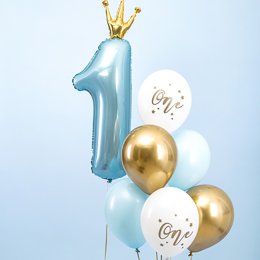 Balloner, "One" lysebl/guld/hvid