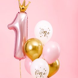 Balloner, "One" lyserd/guld/hvid