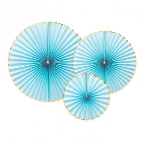 Rosetter med ophng, Lysebl/guld, 3 stk.