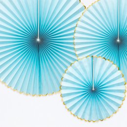 Rosetter med ophng, Lysebl/guld, 3 stk.