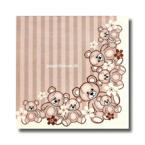 Barnedb servietter, bamse striber sand/brun