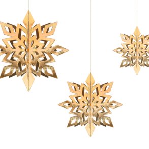 Loftpynt, Snowflakes i shiny guld, 15-25 cm, 1 pakke