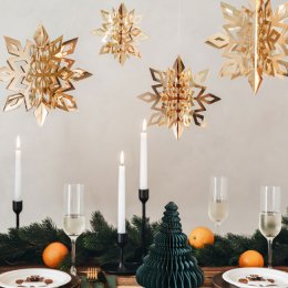 Loftpynt, Snowflakes i shiny guld, 15-25 cm, 1 pakke