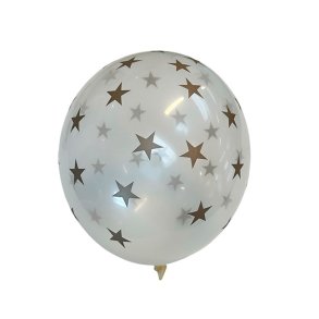 Ballon, Transparent med slvstjerner, 30 cm, 8 stk.