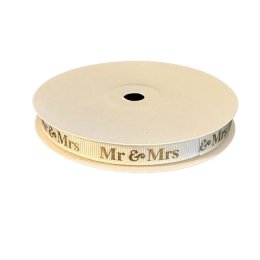 Bryllupsbnd, Creme "MR &amp; MRS", 20 meter