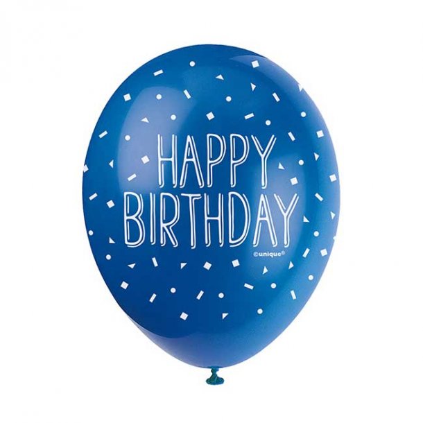 Balloner - Happy Birthday, bl, 5 stk.