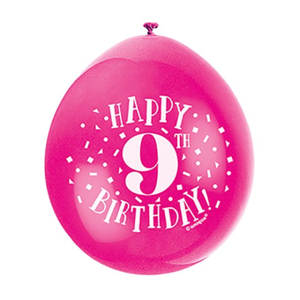 Hngeballoner med 9-tal, blandede farver, 5 stk.