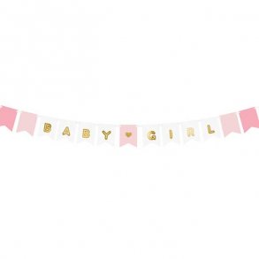 Baby Girl guirlande, lyserd/guld, 1,75 meter.