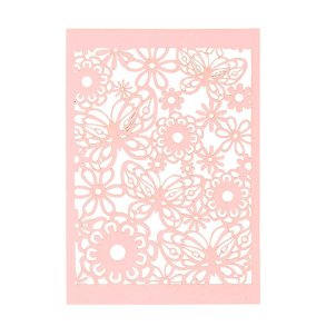 Blondekarton med blomst og sommerfugl, lyserd, 10 stk.