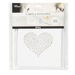 Bryllupsinvitation, kort/kuverter, lasercut, Hjerte 5 stk.