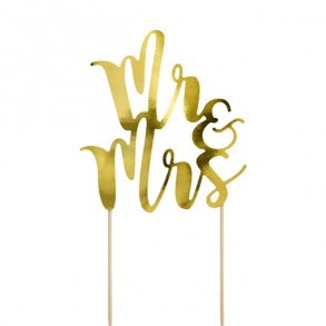 Caketopper, Mr & Mrs, guld, 1 stk.