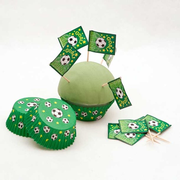 Cupcake/muffinforme, Fodbold inkl. flag, 24 stk.