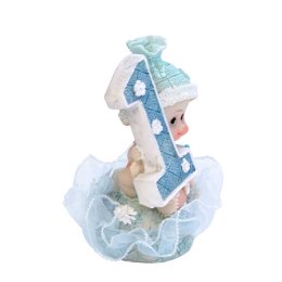 Kagefigur/bordpynt, dreng 1 r, Turkis/lysebl, 1 stk.