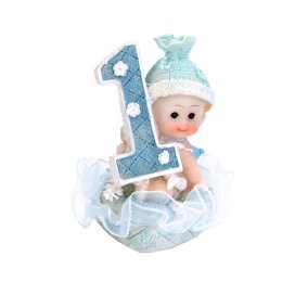 Kagefigur/bordpynt, dreng 1 r, Turkis/lysebl, 1 stk.