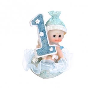 Kagefigur/bordpynt, dreng 1 r, Turkis/lysebl, 1 stk.