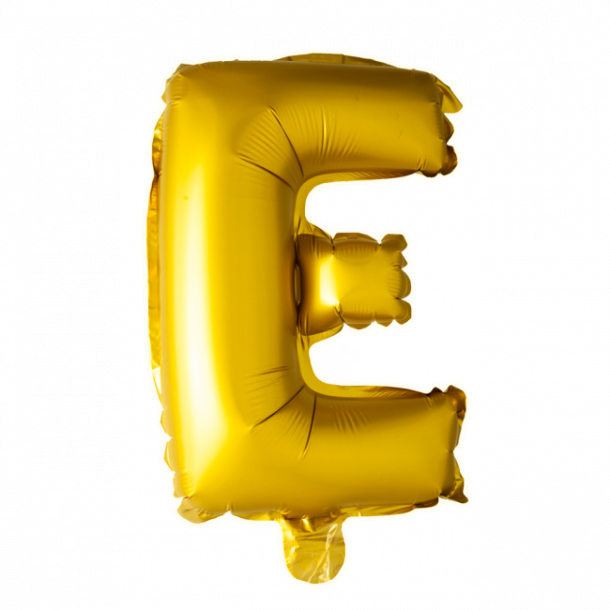 Bogstavballon af guldfolie, Bogstav E, 41 cm.