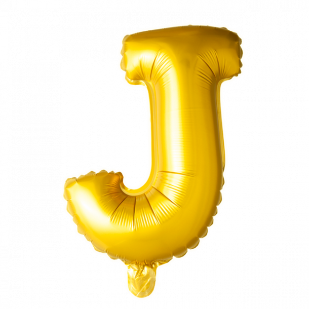 Bogstavballon af guldfolie, Bogstav J, 41 cm.