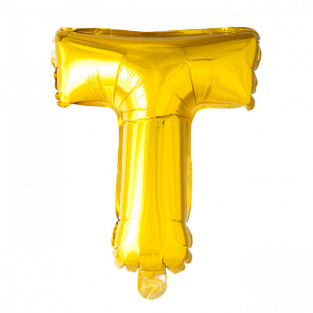 Bogstavballon af guldfolie, Bogstav T, 41 cm.