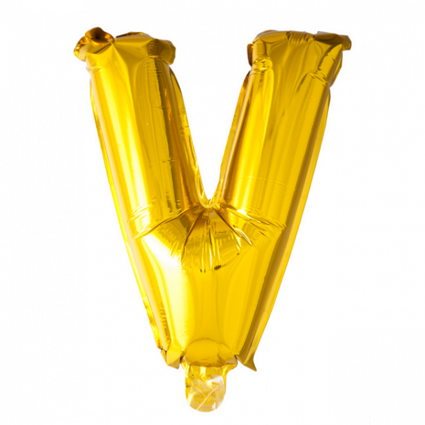 Bogstavballon af guldfolie, Bogstav V, 41 cm.