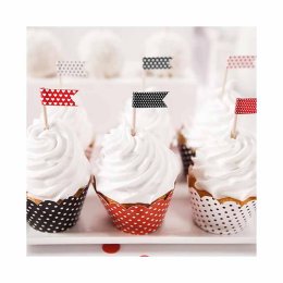 Food flag med rde/sorte/hvide prikker, 6 stk.