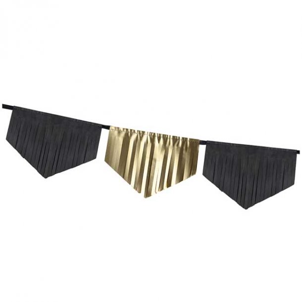 Guirlande, guld/sort med frynser, 3 meter.