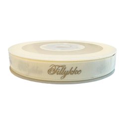 Bnd, Tillykke, Creme/guld grosgrain, 13mm x 20 meter 