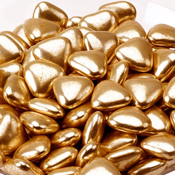 Choko-hjerter i guld/champagne, til favors mm. 1 kilo