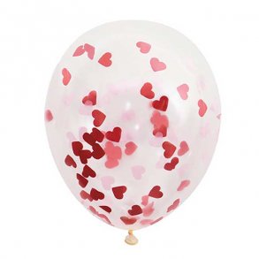 Konfetti ballon, Rde hjerter, 5 stk.