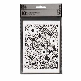 Blondekarton med blomst og sommerfugl, hvid, 10 stk.