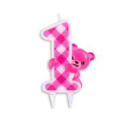 1 rs fdselsdag/barnedb kagelys, bamse, lyserd, 1 stk.