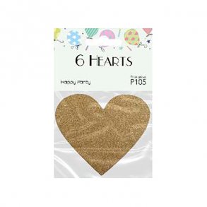 Papirhjerte, guldglimmer, 6 stk.